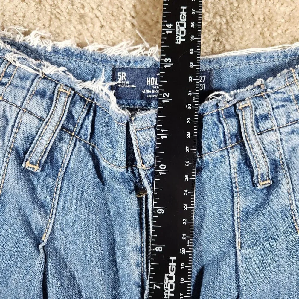 Hollister Ultra High Rise Dad Jeans Womens 5R 27x31 Blue Light Wash Denim Raw